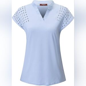 Blue V Neck Golf Polo Short Sleeve Sport Shirt Top Large